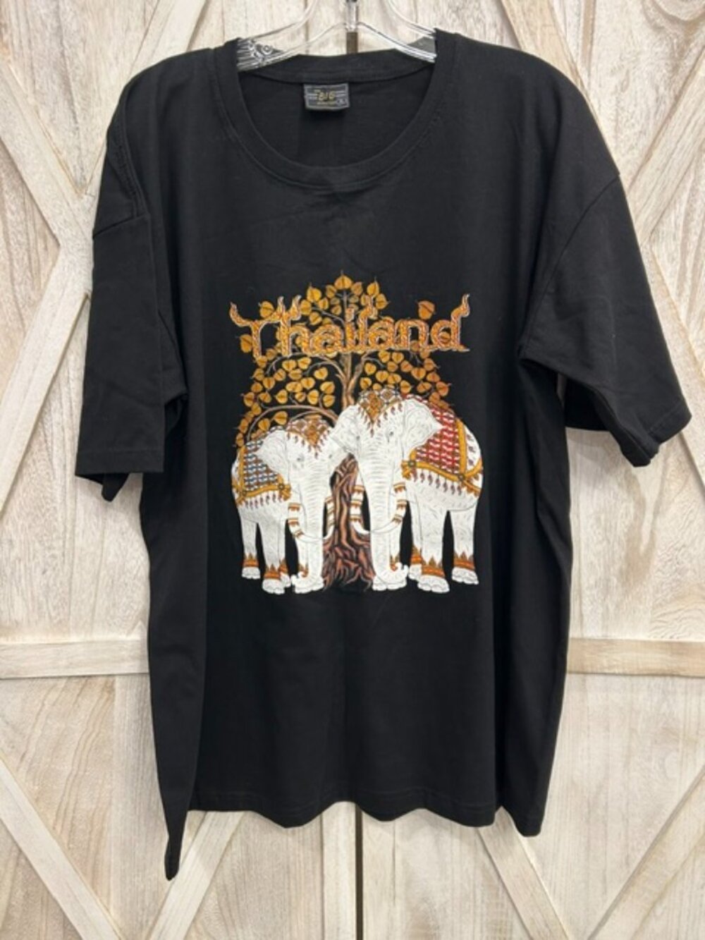 Thailand Elephant Graphic Tee Men’s XL Black Thai Art Double Sided Cotton Shirt